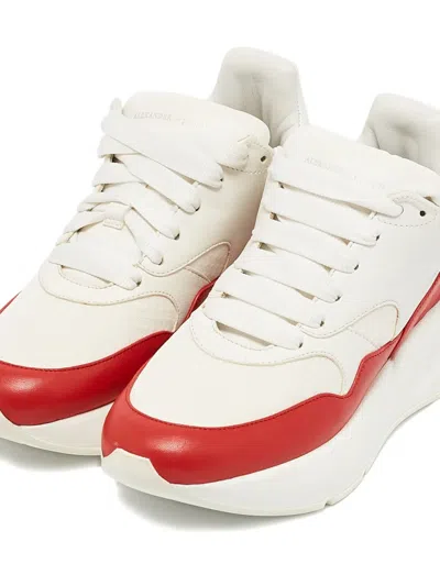 Pre-owned Alexander Mcqueen Leather Red-detail Sole Sneakers In White