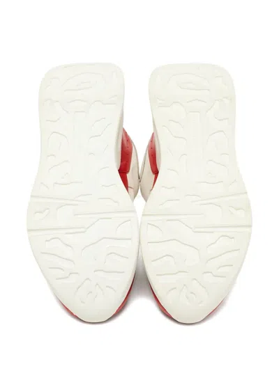 Pre-owned Alexander Mcqueen Leather Red-detail Sole Sneakers In White