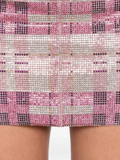 Self-portrait Checked Crystal And Chainmail-embellished Faille Mini Skirt In Pink