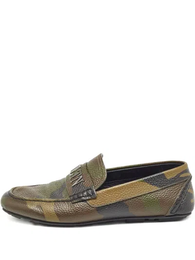 Pre-owned Valentino Garavani Camouflage-pattern Leather Loafers In Green