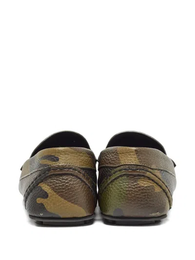Pre-owned Valentino Garavani Camouflage-pattern Leather Loafers In Green