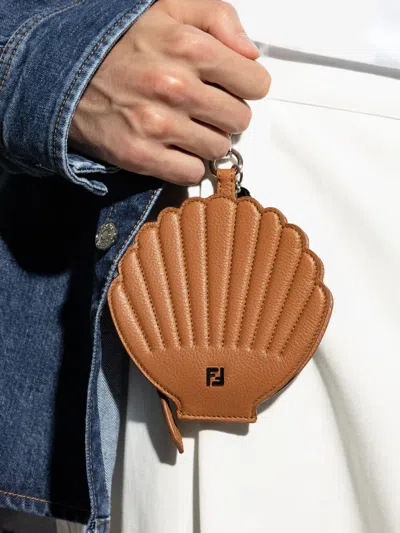 Fendi Shell-shaped Charm Keyring In Neutral