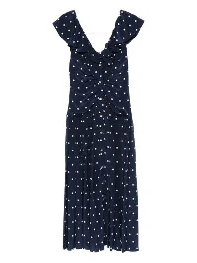 Alessandra Rich Polka Dot-print Ruffled Dress In Blue