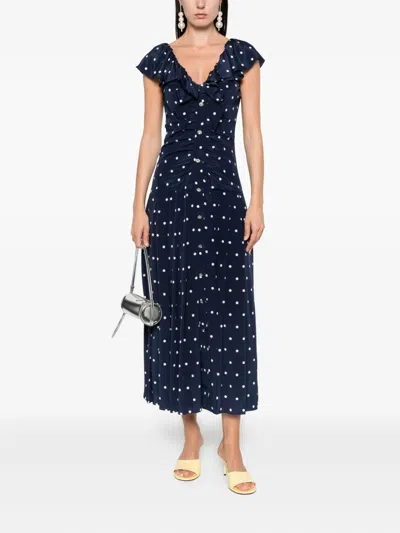 Alessandra Rich Polka Dot-print Ruffled Dress In Blue