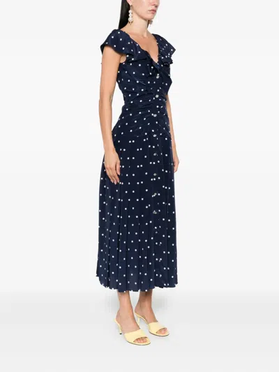 Alessandra Rich Polka Dot-print Ruffled Dress In Blue