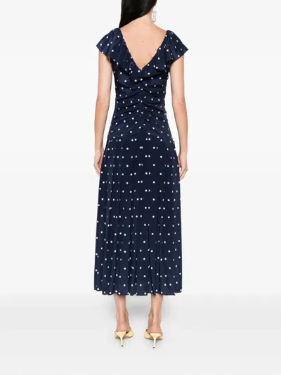 Alessandra Rich Polka Dot-print Ruffled Dress In Blue