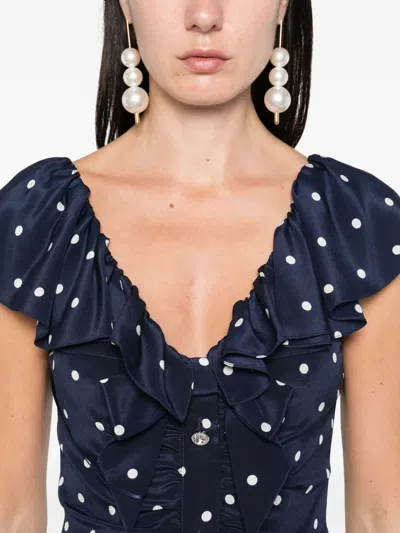 Alessandra Rich Polka Dot-print Ruffled Dress In Blue