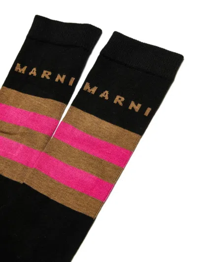 Marni Striped Cotton Blend Socks In Black