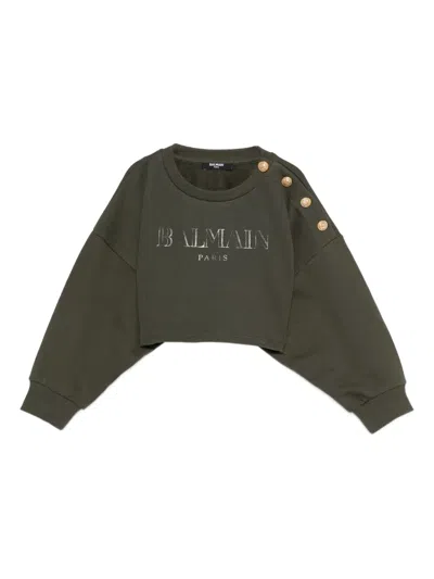 Balmain Logo-print Button-detailed Top In Green