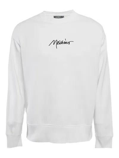 Pre-owned Moschino 2022 Embroidered-logo Sweatshirt In White