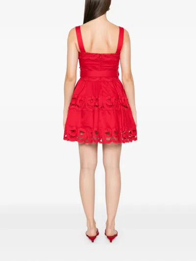 Self-portrait Lace-inserts Belted Mini Dress In Red