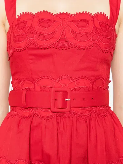 Self-portrait Lace-inserts Belted Mini Dress In Red