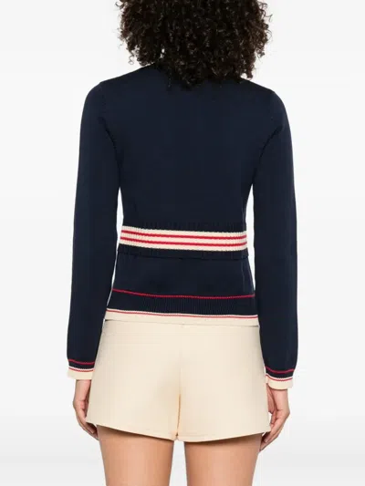 Valentino Cotton Sweater Crew Neck Long Sleeves In Blue