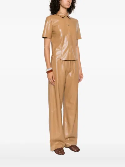 Nanushka Clare Button-up Short-sleeve Shirt In Gold