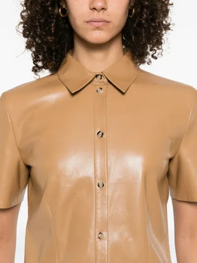 Nanushka Clare Button-up Short-sleeve Shirt In Gold