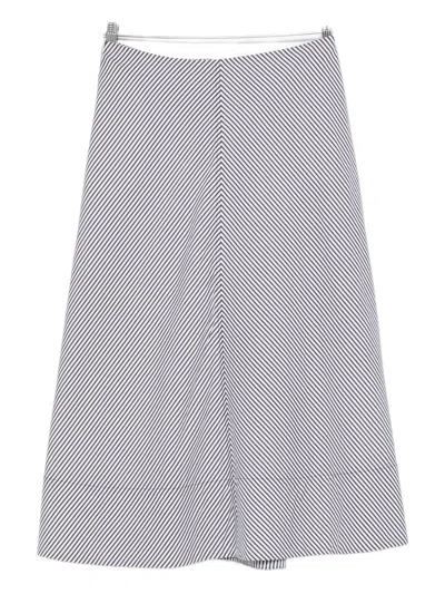 Brandon Maxwell Knox Striped Low-slung Midi Circle Skirt In Gray