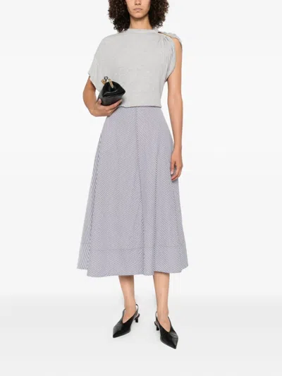 Brandon Maxwell Knox Striped Low-slung Midi Circle Skirt In Gray