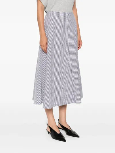 Brandon Maxwell Knox Striped Low-slung Midi Circle Skirt In Gray