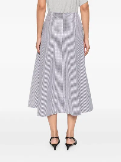 Brandon Maxwell Knox Striped Low-slung Midi Circle Skirt In Gray