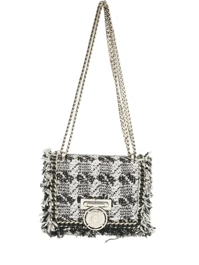 Pre-owned Balmain Tweed Fringed Crossbody Bag In Silver