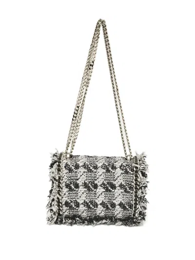 Pre-owned Balmain Tweed Fringed Crossbody Bag In Silver