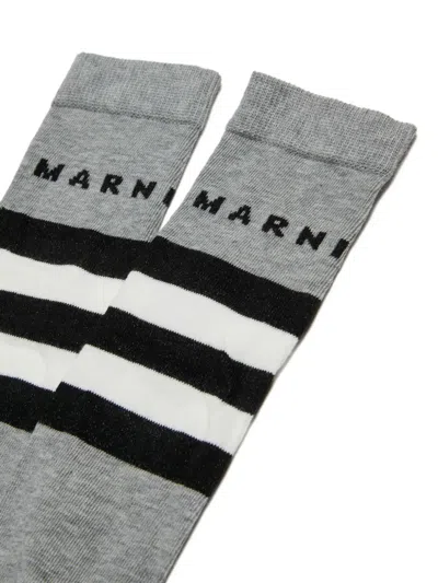 Marni Striped Logo Socks In Gray