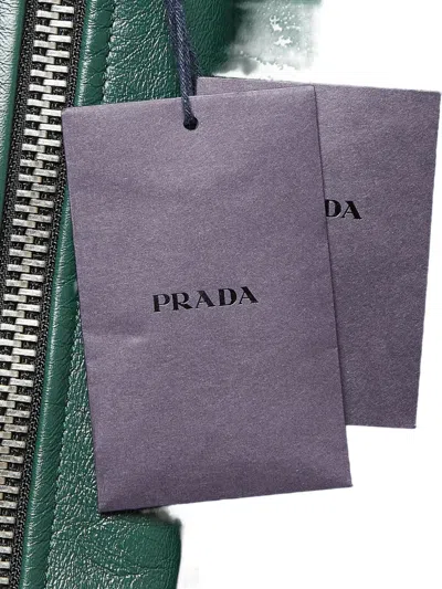 Pre-owned Prada Leather Bomber Jacket In Green
