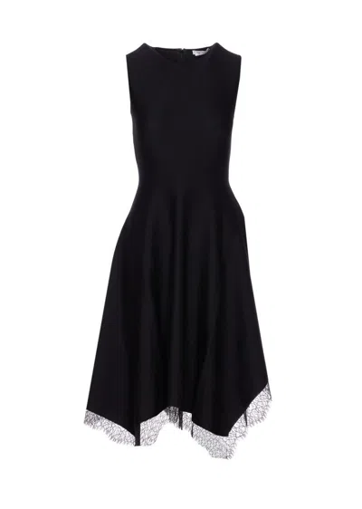 Alexander Mcqueen Asymmetric Lace Hem Sleeveless Midi Dress In Black
