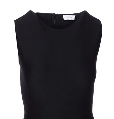Alexander Mcqueen Asymmetric Lace Hem Sleeveless Midi Dress In Black