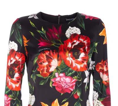 Dolce & Gabbana Flower Print Satin Midi Dress In Multi
