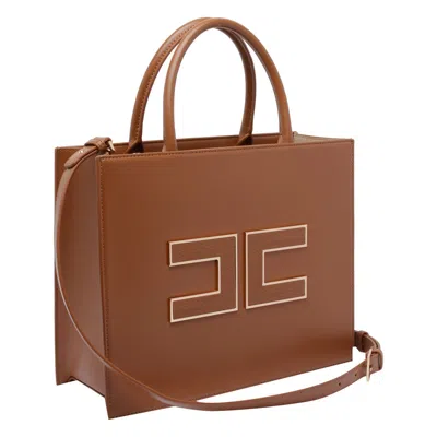Elisabetta Franchi Borsa Tote Piccola Con Logo Marrone
