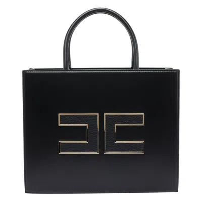 Elisabetta Franchi Structured Handbag With Prominent Logo Detail In Black