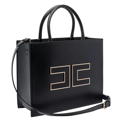 Elisabetta Franchi Structured Handbag With Prominent Logo Detail In Black