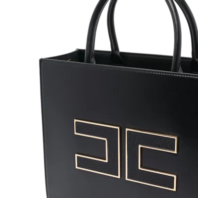 Elisabetta Franchi Structured Handbag With Prominent Logo Detail In Black