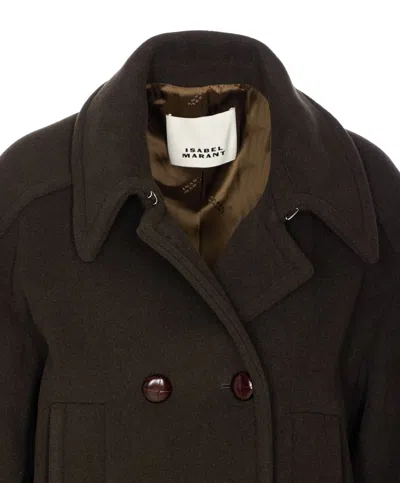 Isabel Marant Étoile Double-breasted Brown Coat With Structured Collar In Brown
