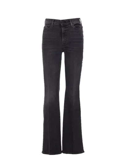 Mother Flared Leg Trousers Contrast Stitching In Black