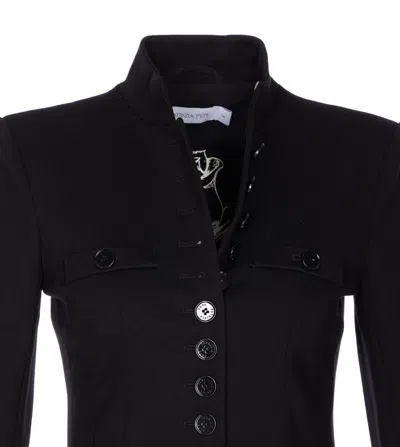Patrizia Pepe Mandarin-collar Button-fastening Fitted Jacket In Black