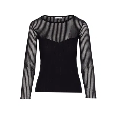 Patrizia Pepe Ribbed Transparent Knitwear In Black