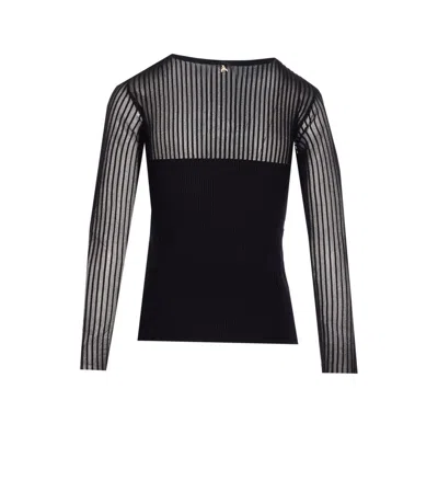 Patrizia Pepe Ribbed Transparent Knitwear In Black