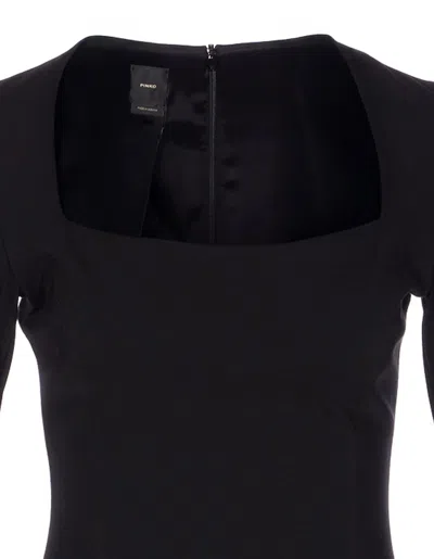 Pinko Flounced Square Neck Long Sleeve Dress In Black