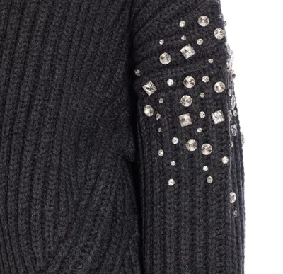 Pinko Crystal-embellished Ribbed Cardigan In Gray
