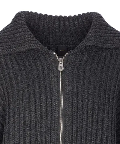 Pinko Crystal-embellished Ribbed Cardigan In Gray