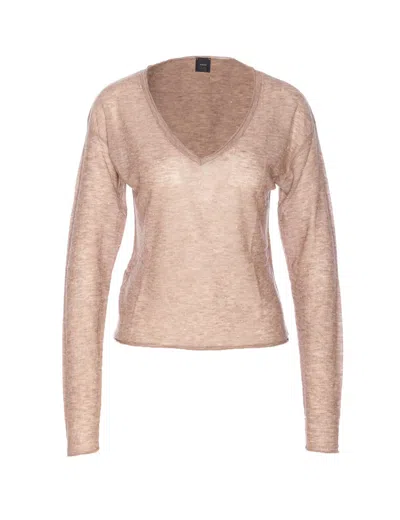 Pinko Salomone Wool Sweater With Micro Sequins In Neutral