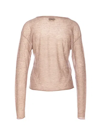 Pinko Salomone Wool Sweater With Micro Sequins In Neutral