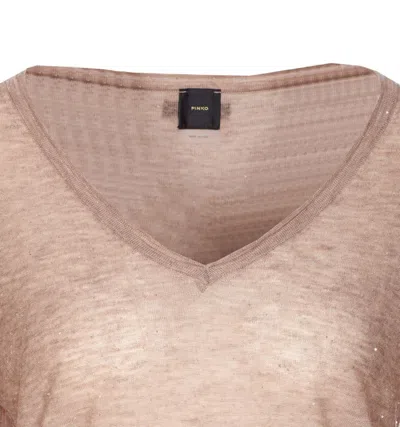 Pinko Salomone Wool Sweater With Micro Sequins In Neutral