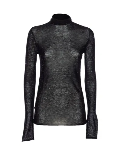 Pinko High Neck Sweater With Moss Pattern And Mini Sequins In Black