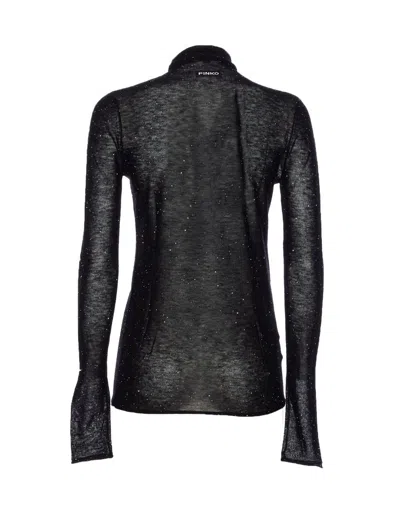 Pinko High Neck Sweater With Moss Pattern And Mini Sequins In Black