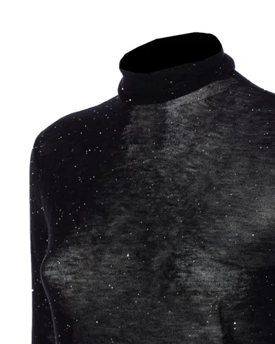 Pinko High Neck Sweater With Moss Pattern And Mini Sequins In Black