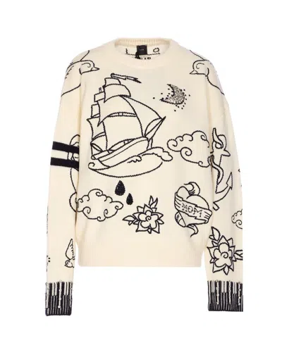 Pinko Patterned Crew-neck Sweater In Neutral