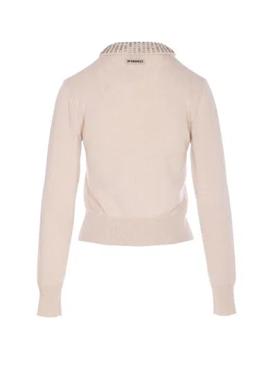 Pinko Rhinestone-decorated Collar Sweater In White